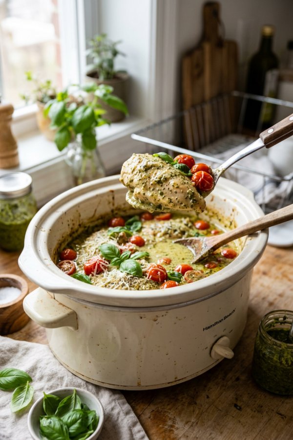 Crockpot Pesto Chicken (Creamy, 10-Minute Prep)