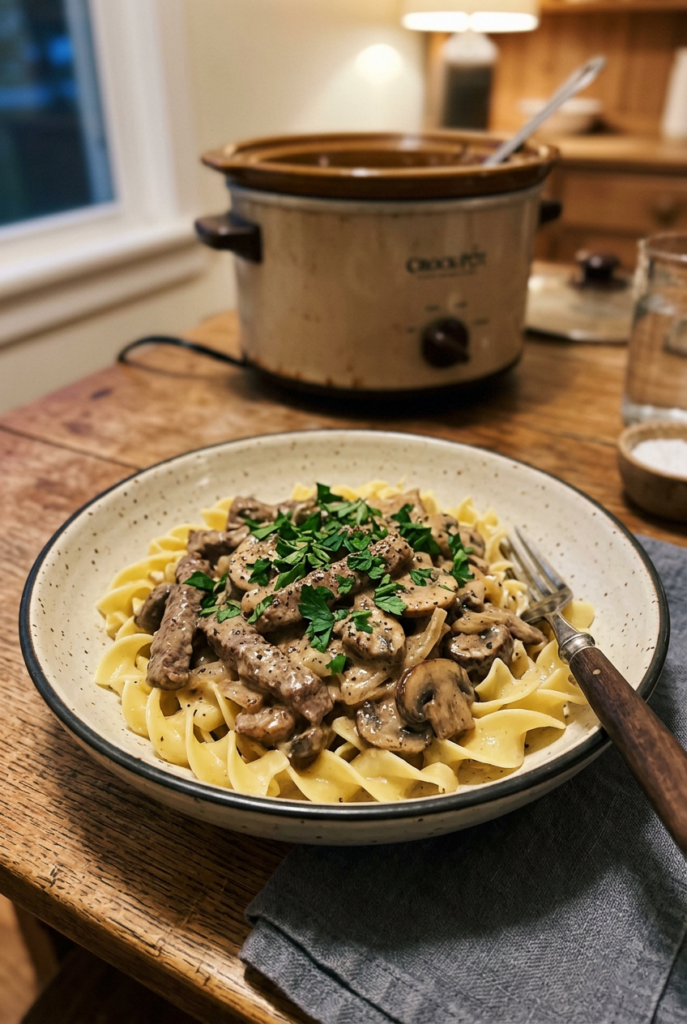 Crockpot beef stroganoff